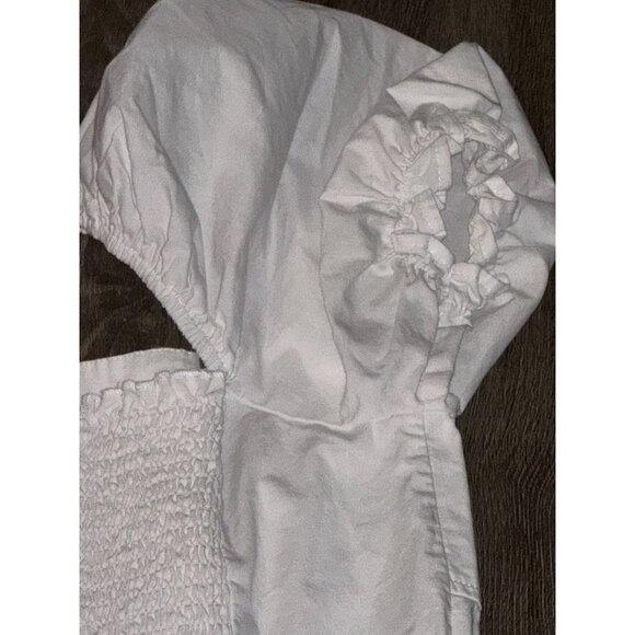 White Puff Sleeve Midi Dress With Shirred Bodice - Picture 6 of 14